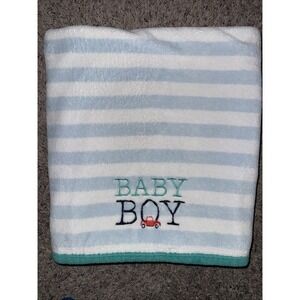 Carter's Just‎ One Year BABY Blue Striped Velboa Soft Baby Blanket Red Truck
